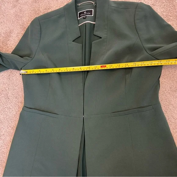 Melanie Lyne forest green long blazer coat open front clasp closure Sz 12 NWOT - Picture 8 of 12